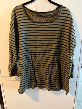 Olive Green & Black Striped Women’s Top